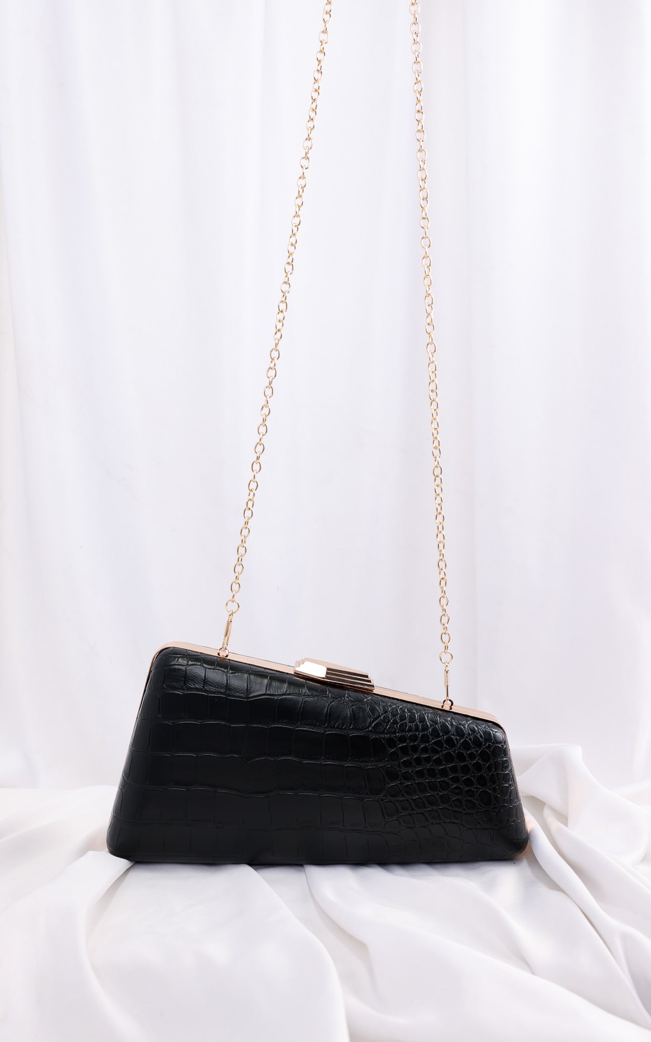 Braxton Clutch Bag - Black Croc Texture