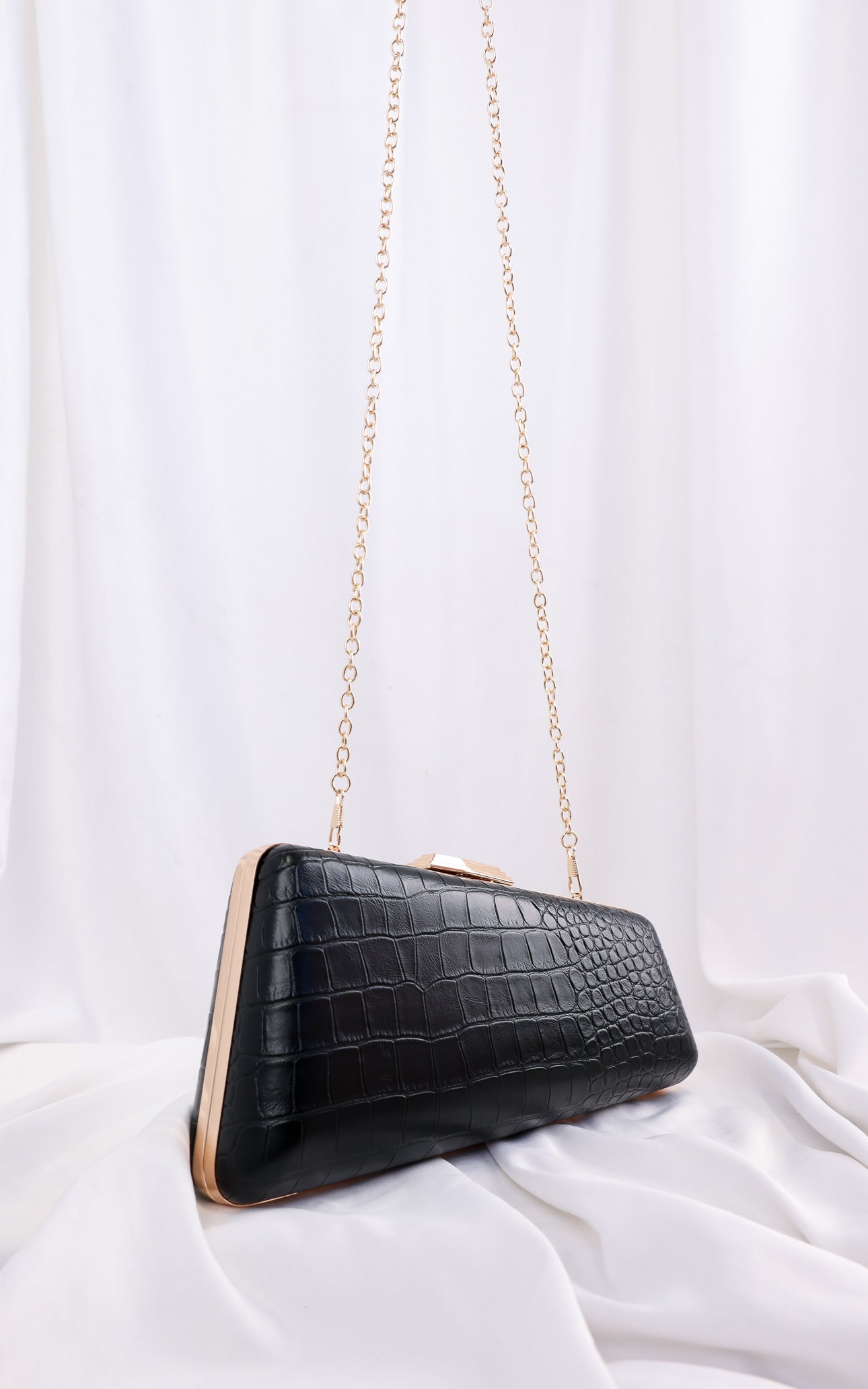 Braxton Clutch Bag - Black Croc Texture