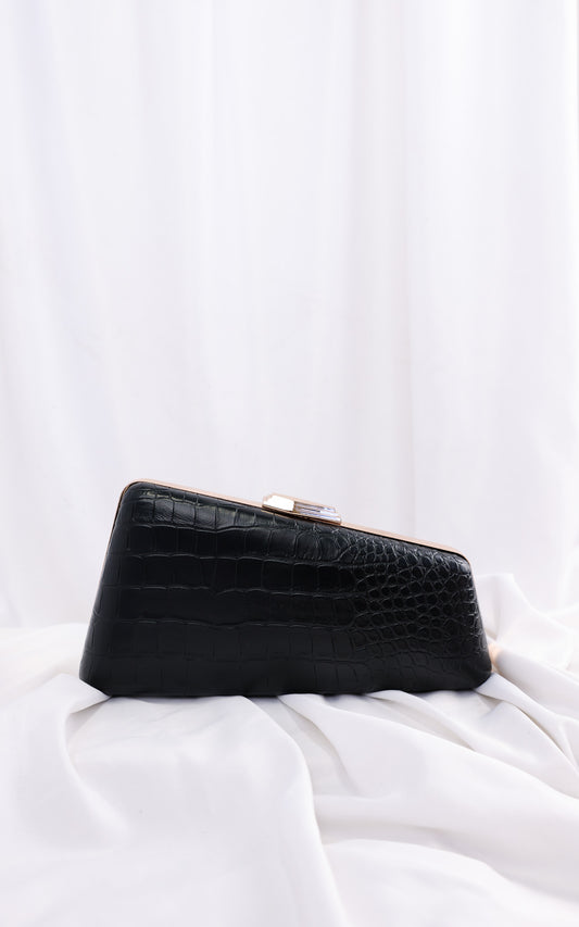 Braxton Clutch Bag - Black Croc Texture