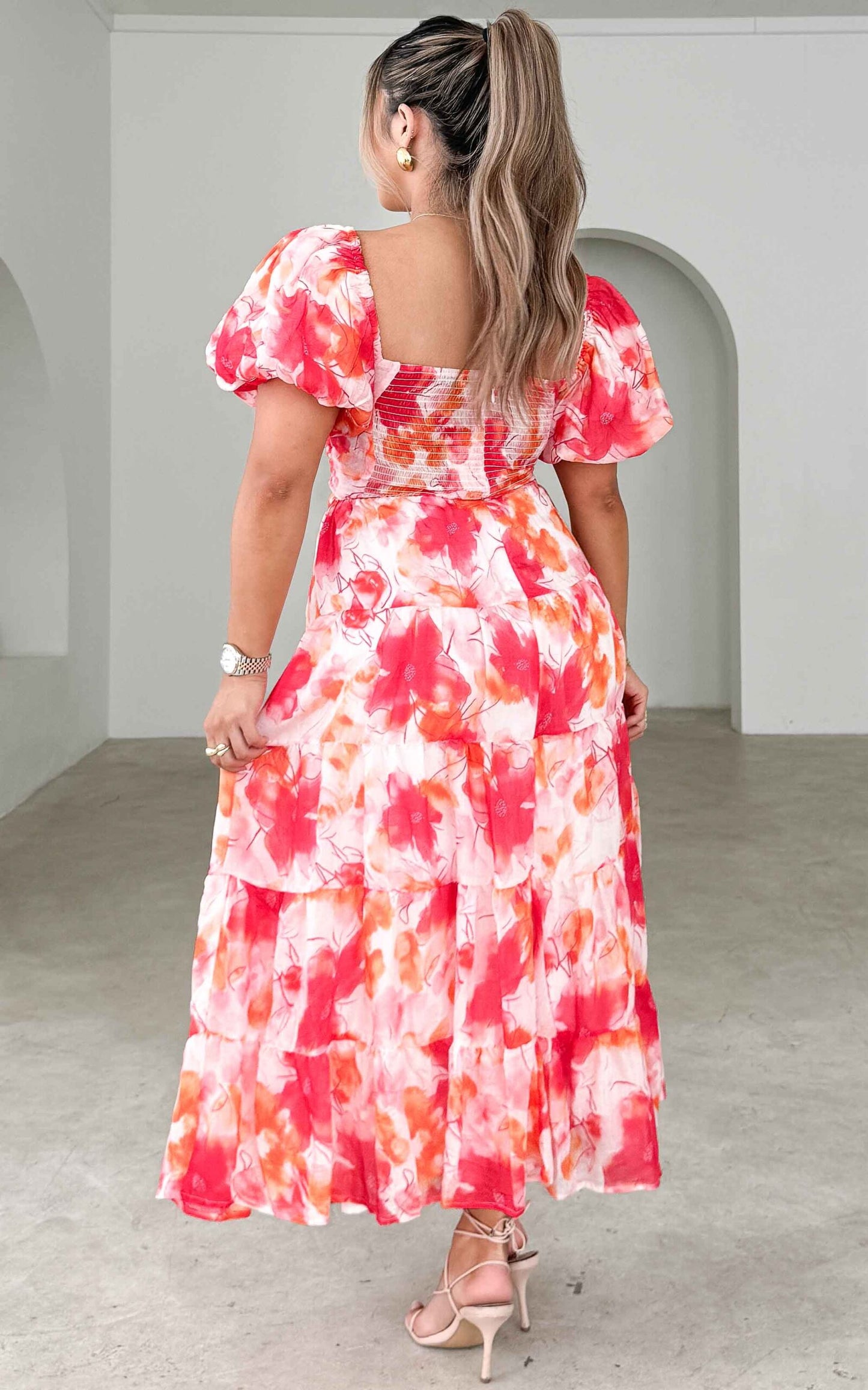 Bretta Maxi Dress - Deep Pink Orange Floral