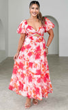 Bretta Maxi Dress - Deep Pink Orange Floral