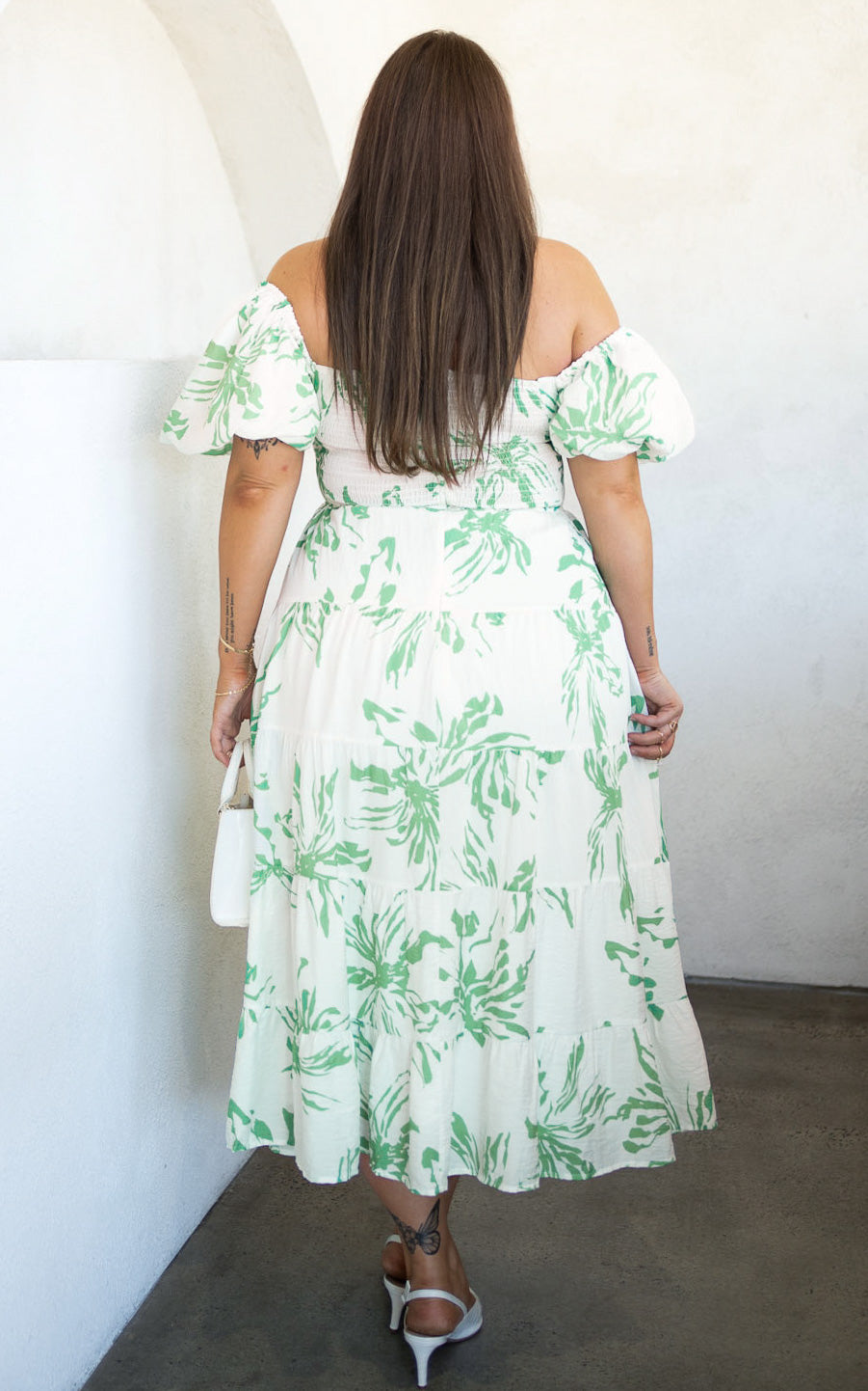 Bretta Maxi Dress - White Green Print