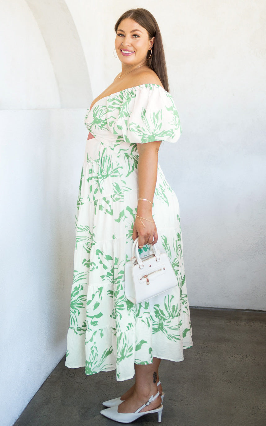 Bretta Maxi Dress - White Green Print