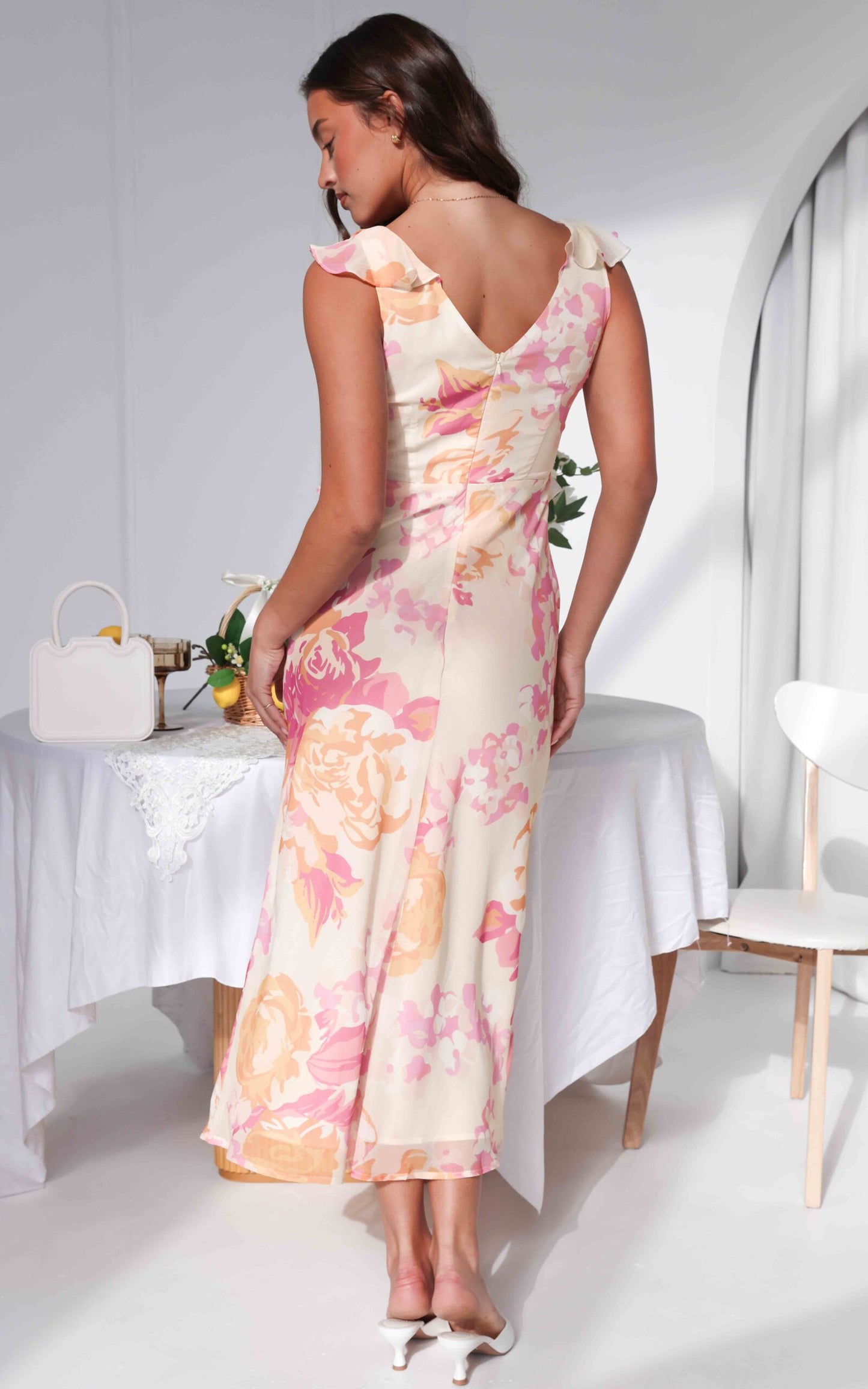 Brighton Maxi Dress - Cream Pink Floral