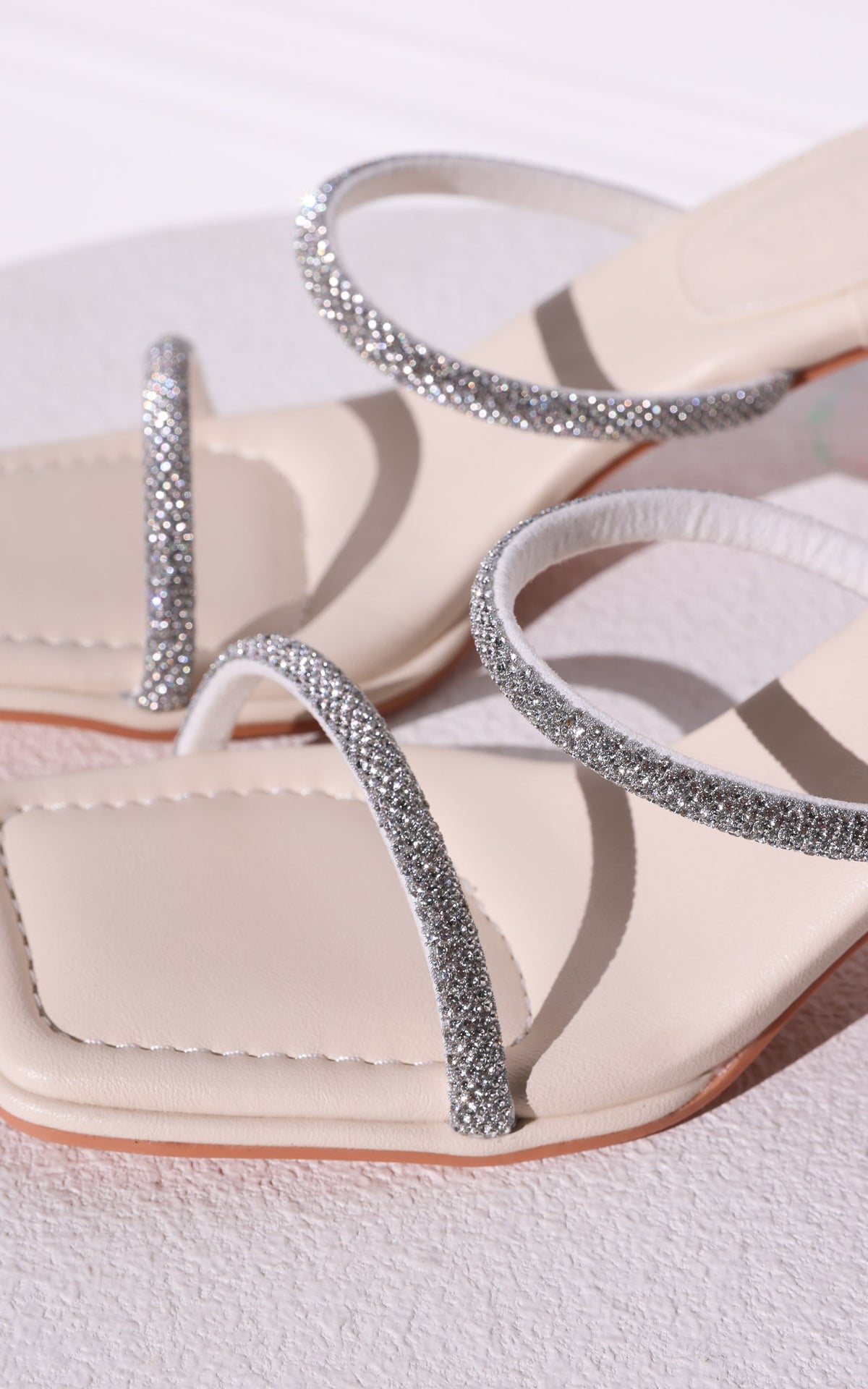 Brixon Block Mule Heels - Bone Beige Rhinestone