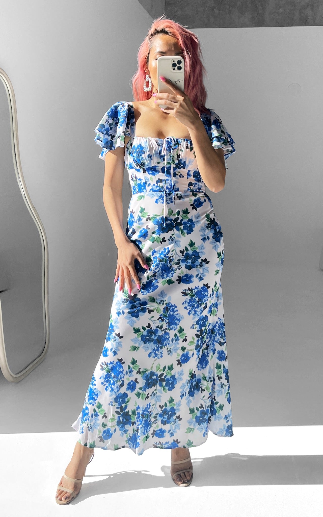 Brooklyn Maxi Dress - White Blue Floral