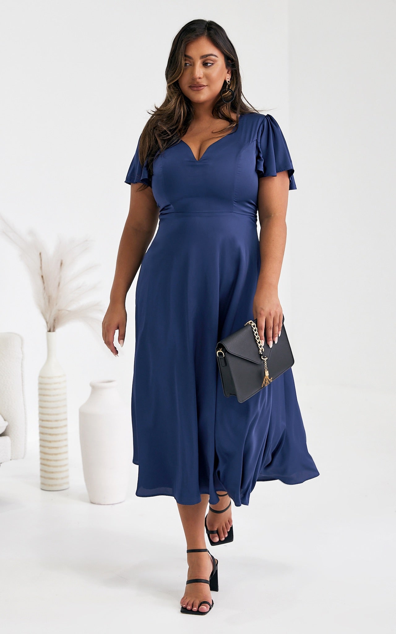 Cabernet Maxi Dress - Navy Blue Satin