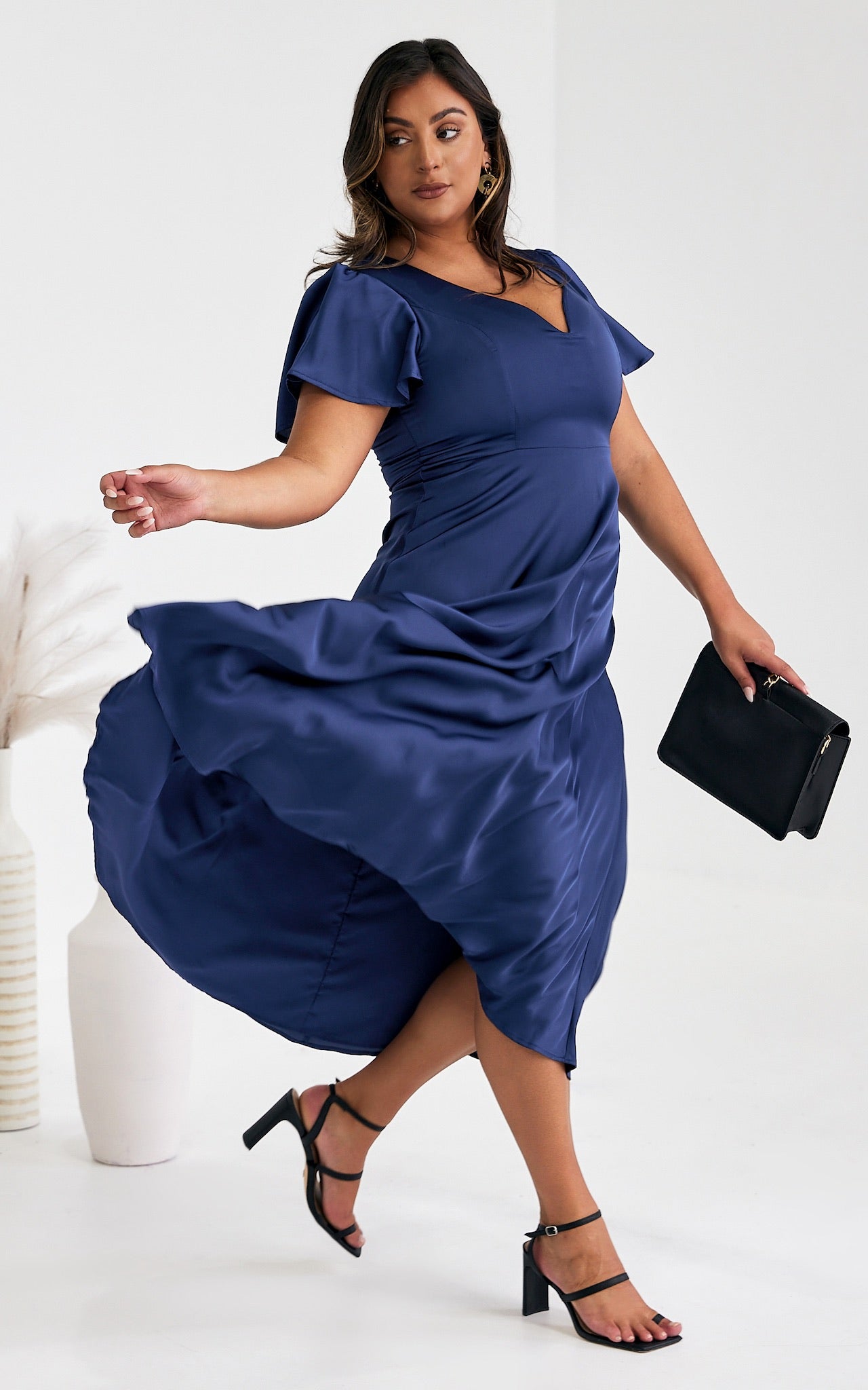 Cabernet Maxi Dress - Navy Blue Satin