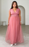 Caleigh Lace Tulle Maxi Dress - Rose