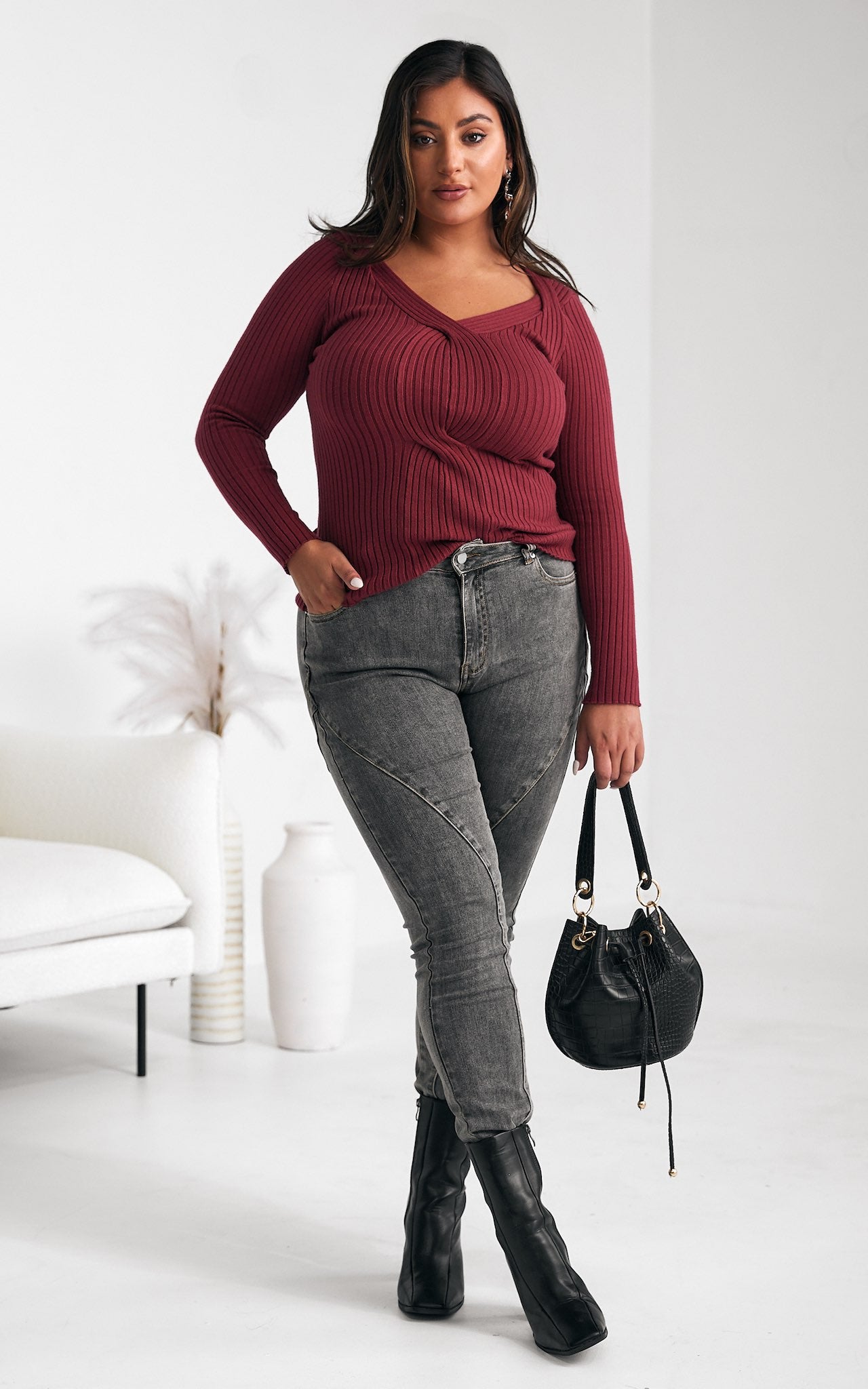 Caliha Knit Top - Plum Wine