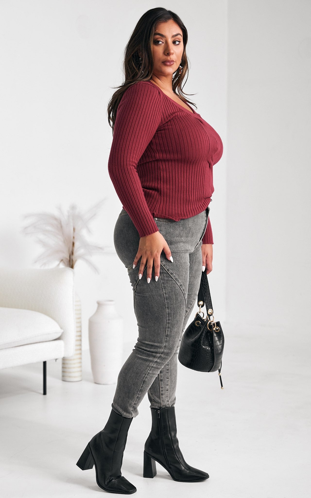 Caliha Knit Top - Plum Wine