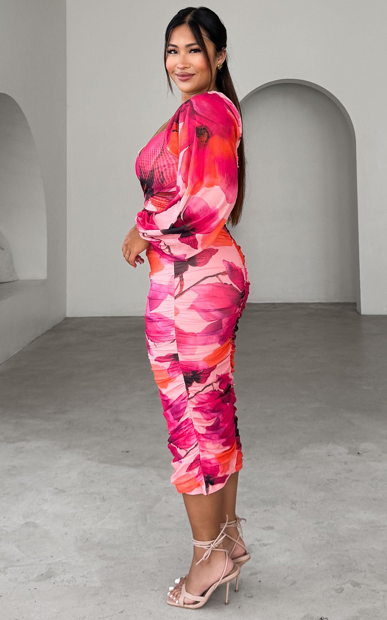 Calissa Mesh Midi Dress - Pink Floral