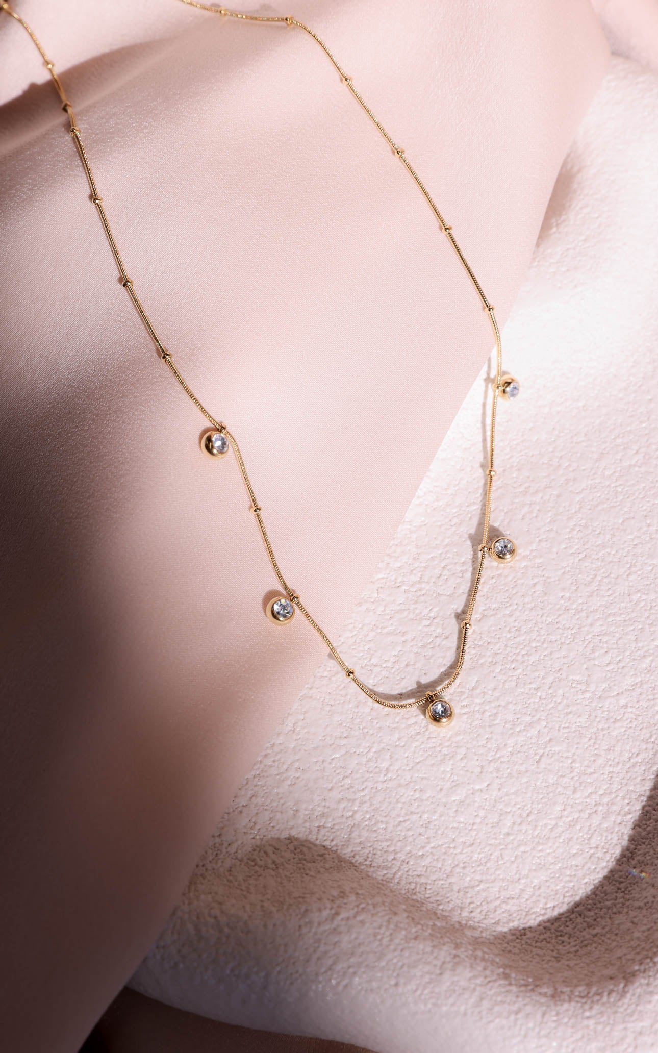 Caprina Necklace - Gold Round Diamante Drops