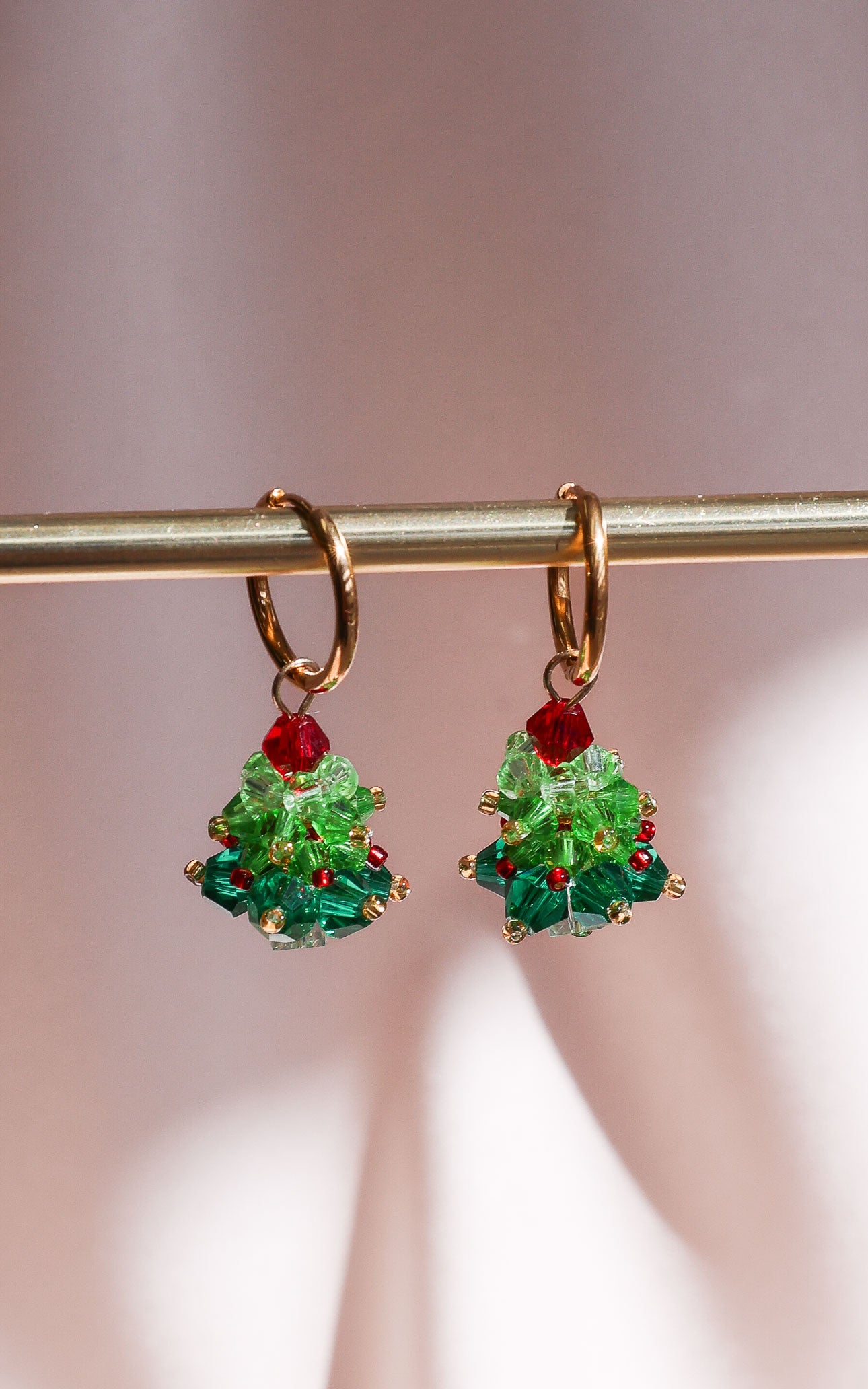 Carolling Hoop Charm Earrings - Gold Tree Bead