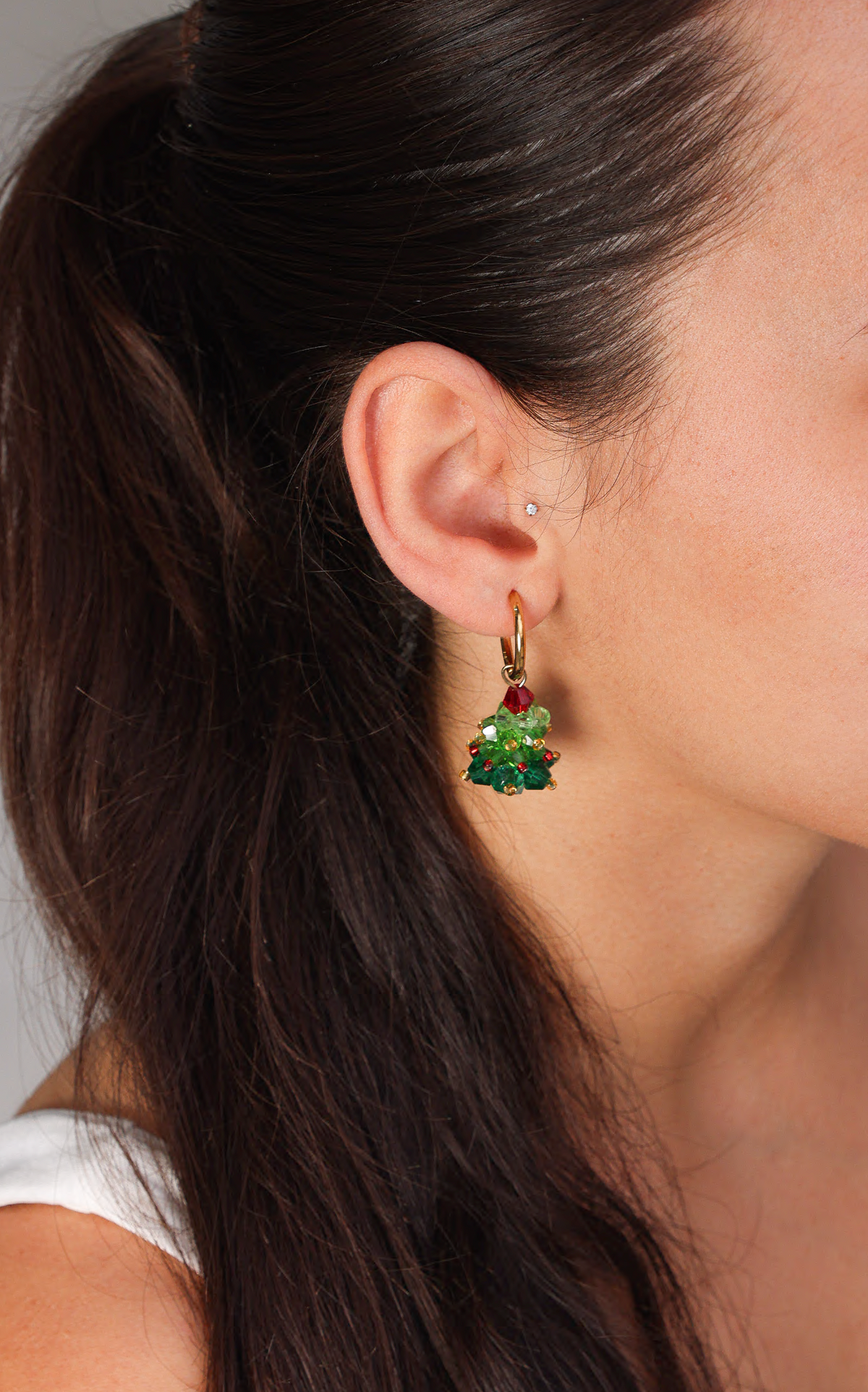 Carolling Hoop Charm Earrings - Gold Tree Bead