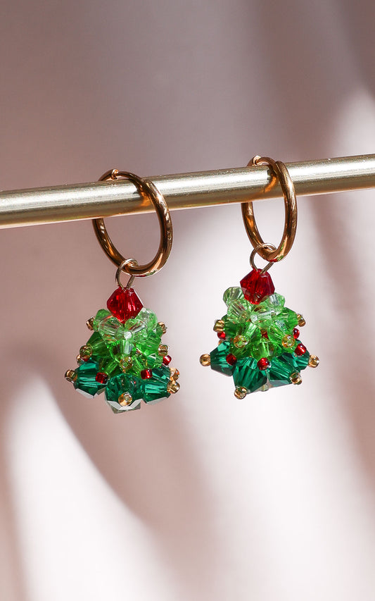 Carolling Hoop Charm Earrings - Gold Tree Bead