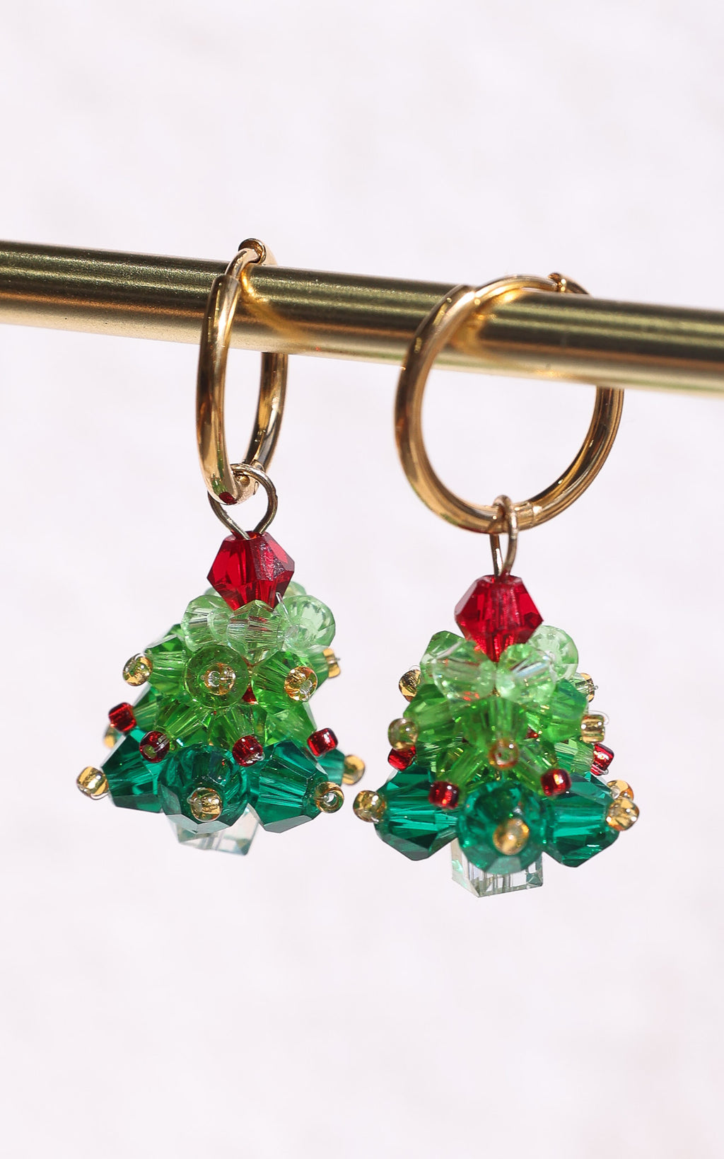 Carolling Hoop Charm Earrings - Gold Tree Bead