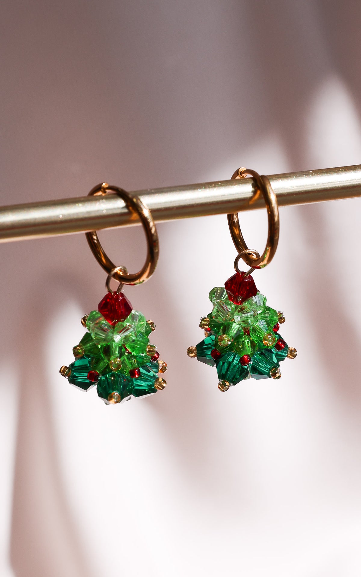 Carolling Hoop Charm Earrings - Gold Tree Bead