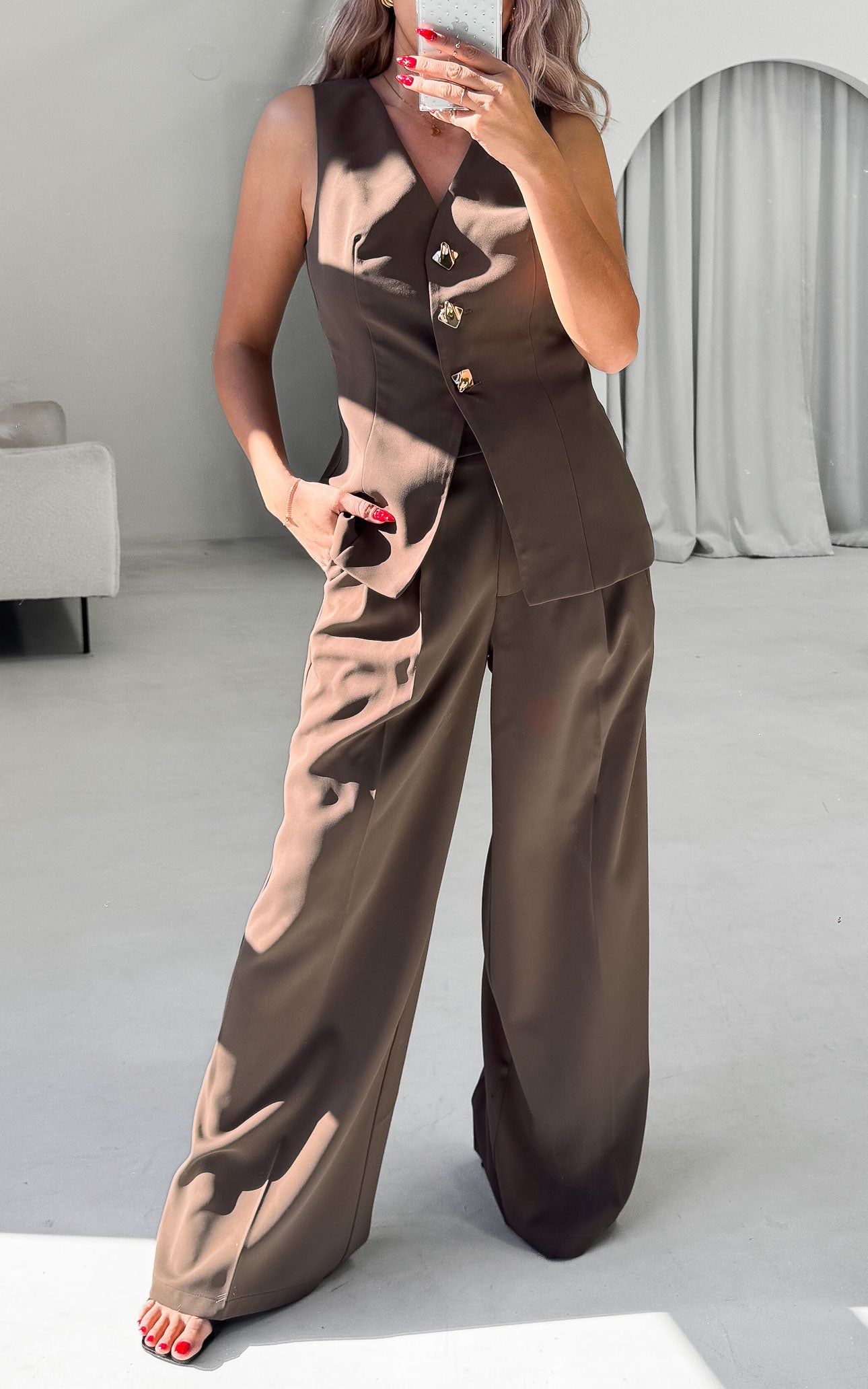 Carson Wide Leg Pants - Coffee Brown
