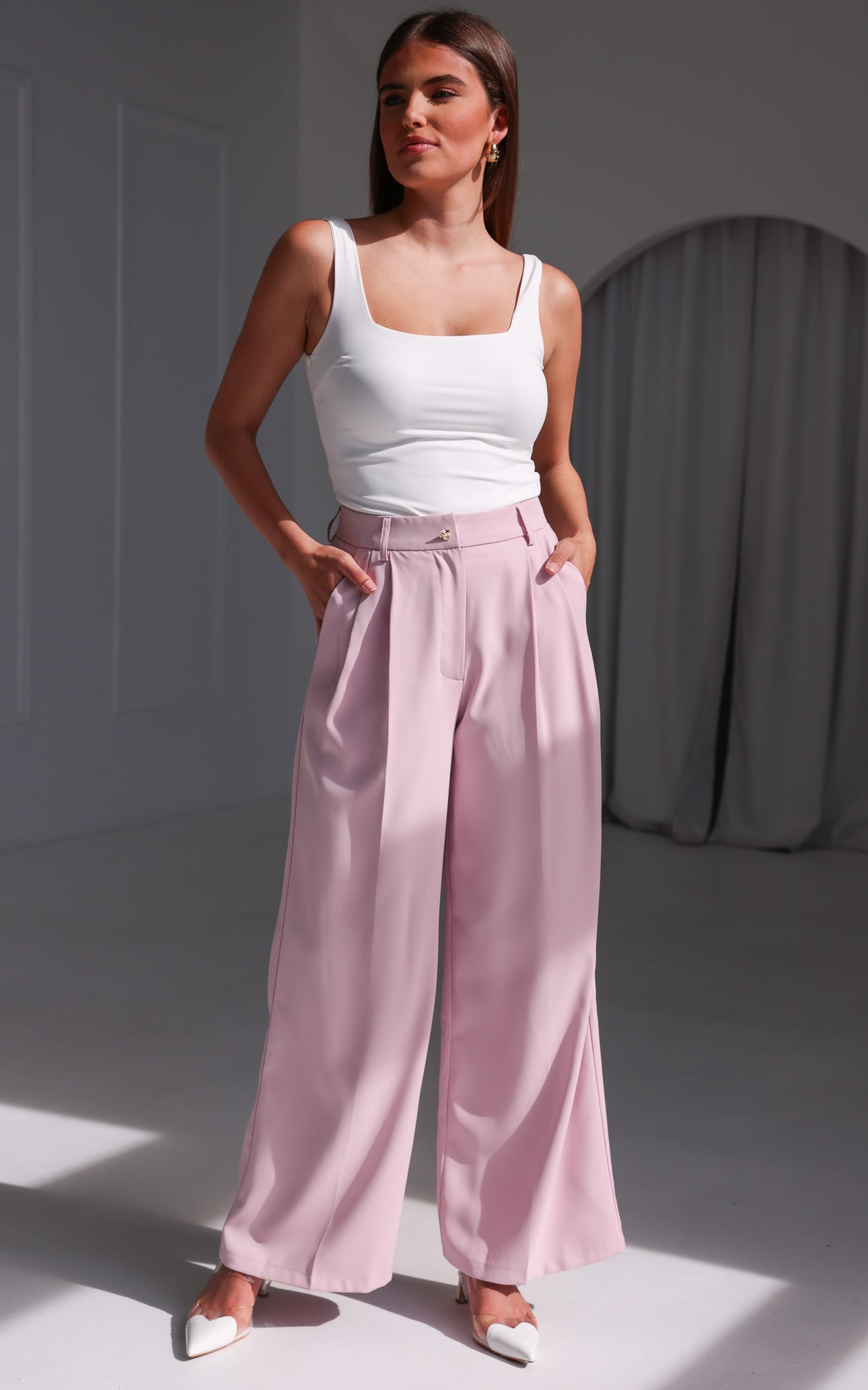 Carson Wide Leg Pants - Pink