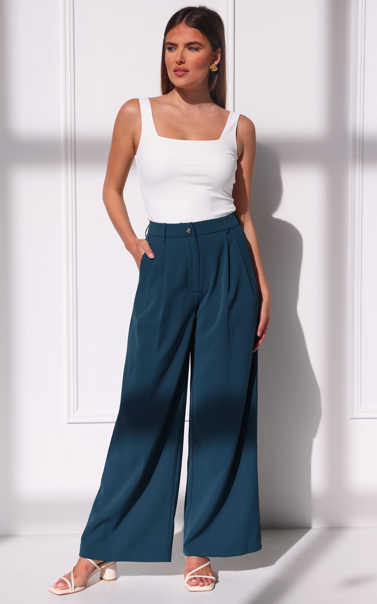 Carson Wide Leg Pants - Teal Blue
