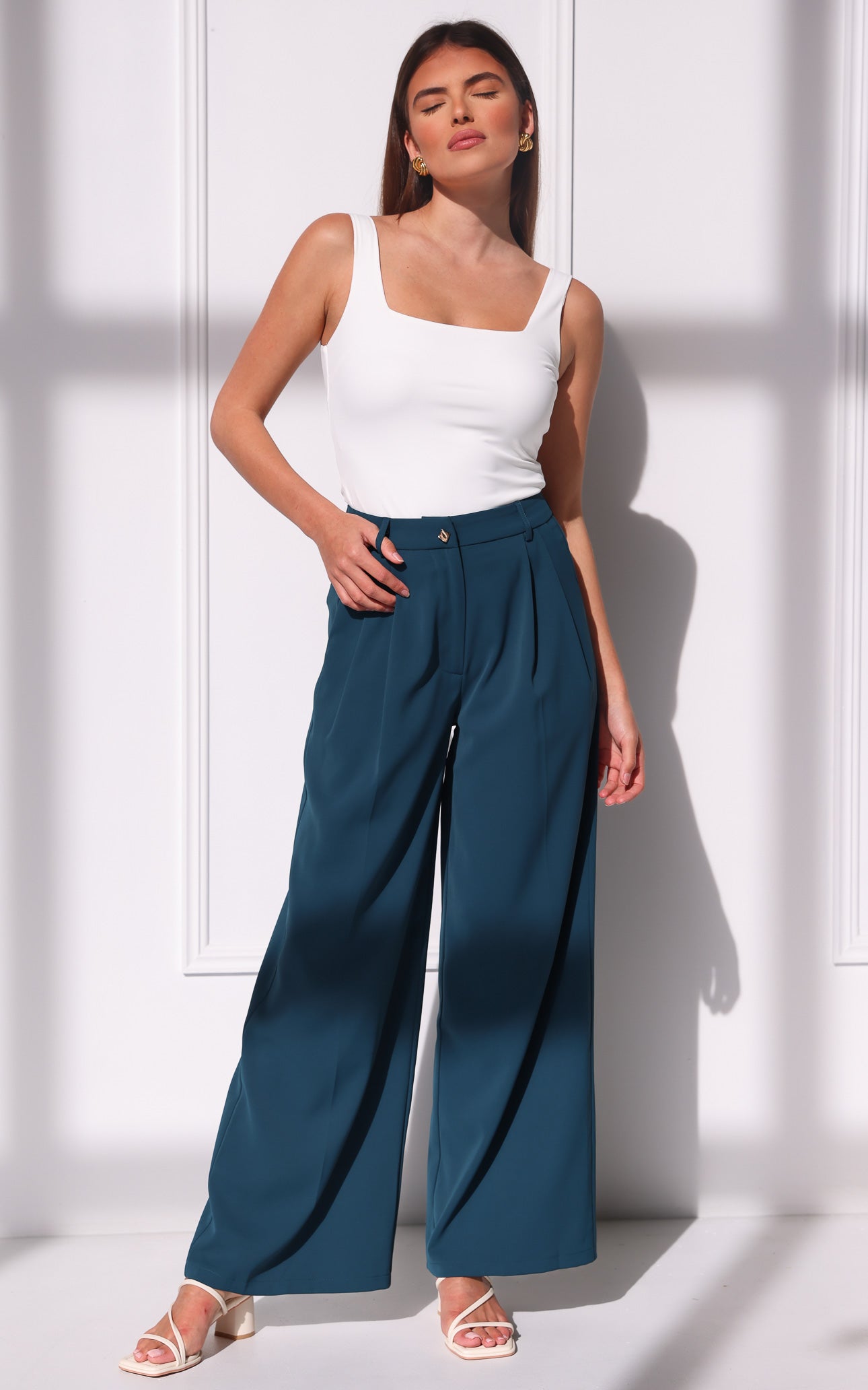 Carson Wide Leg Pants - Teal Blue