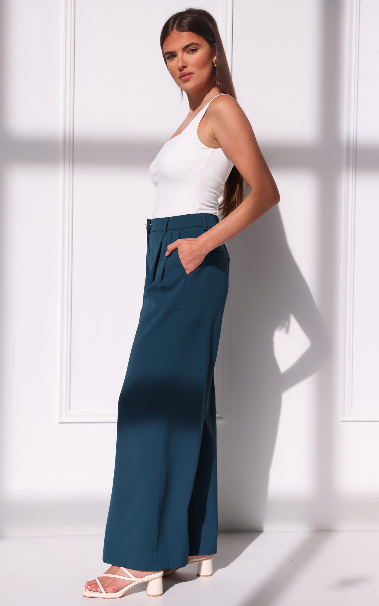 Carson Wide Leg Pants - Teal Blue