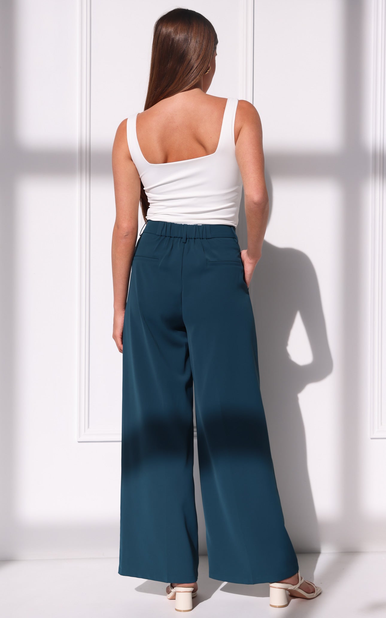 Carson Wide Leg Pants - Teal Blue