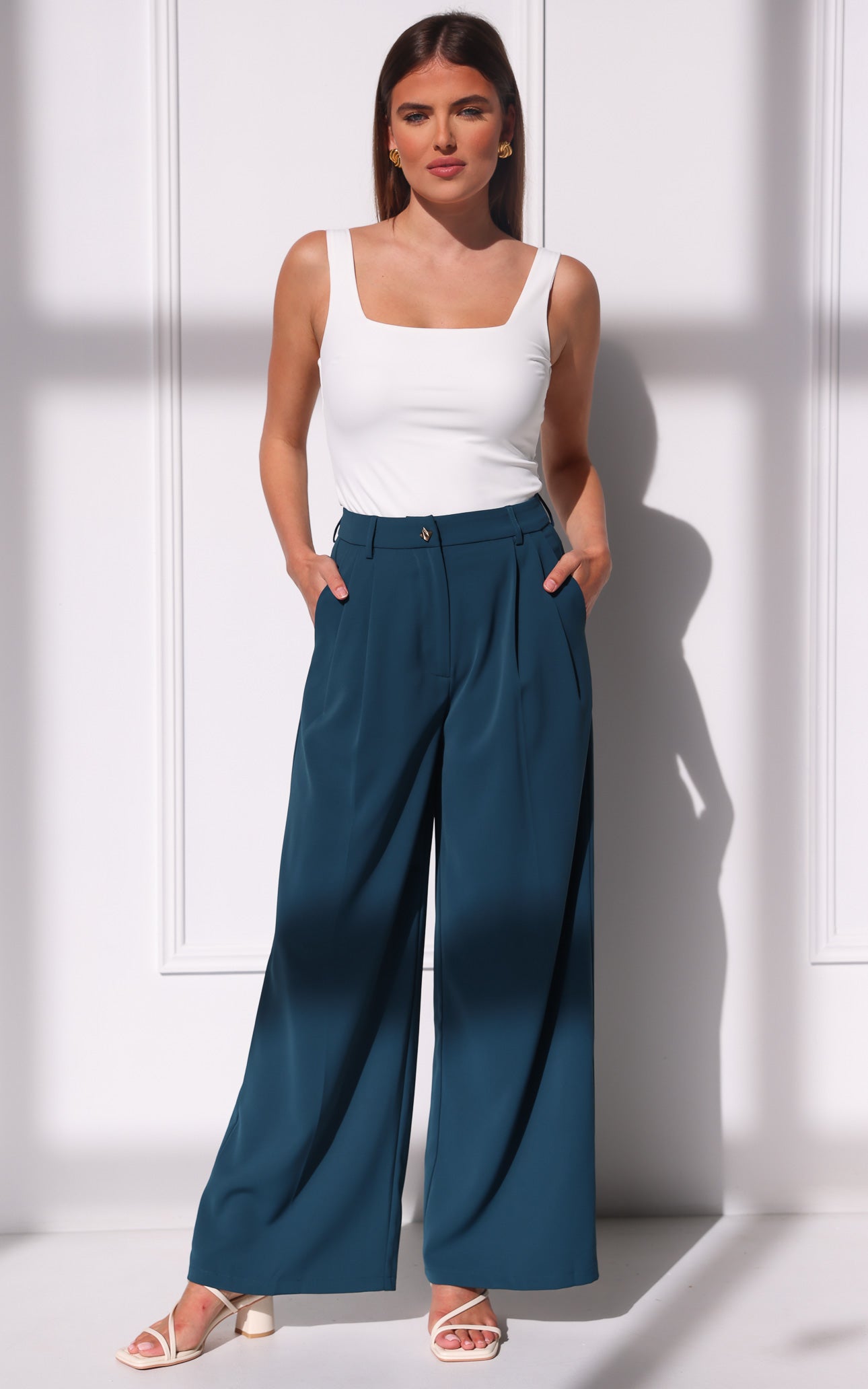 Carson Wide Leg Pants - Teal Blue