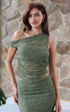 Caspian Mesh Crop Top - Olive Green Texture