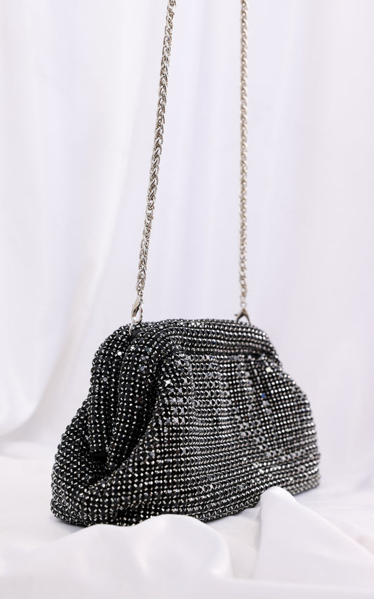 Cassian Crystal Rhinestone Clutch Bag - Black