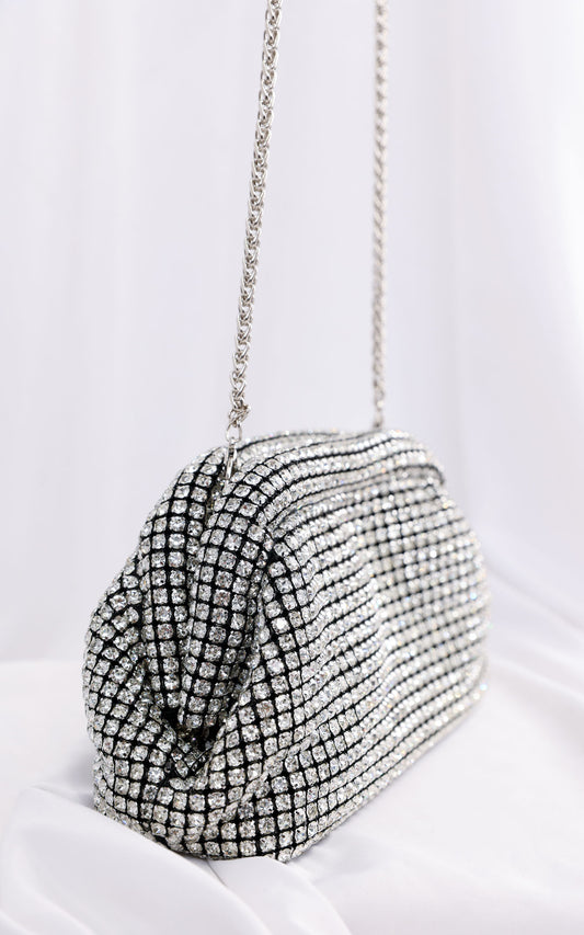 Cassian Crystal Rhinestone Clutch Bag - Silver
