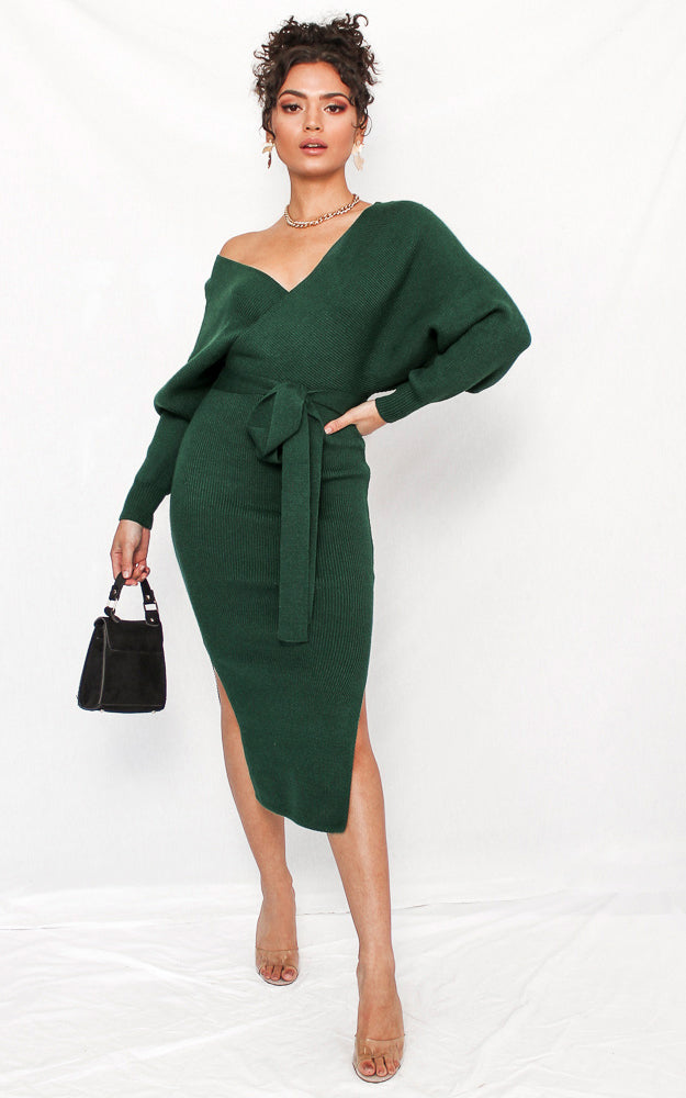 Catherine Knit Midi Dress - Forest Green