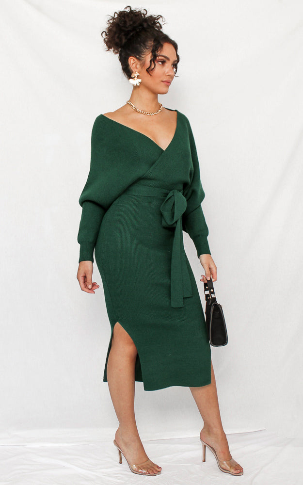 Catherine Knit Midi Dress - Forest Green