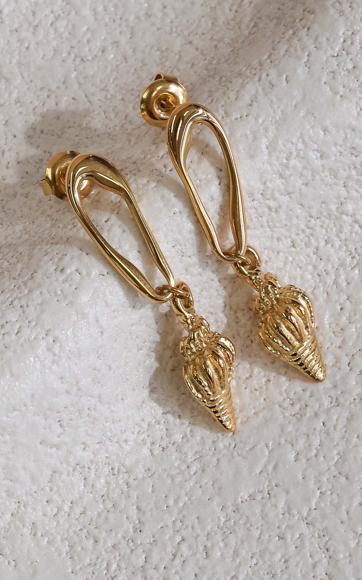 Ceto Drop Stud Earrings - Gold Seashell