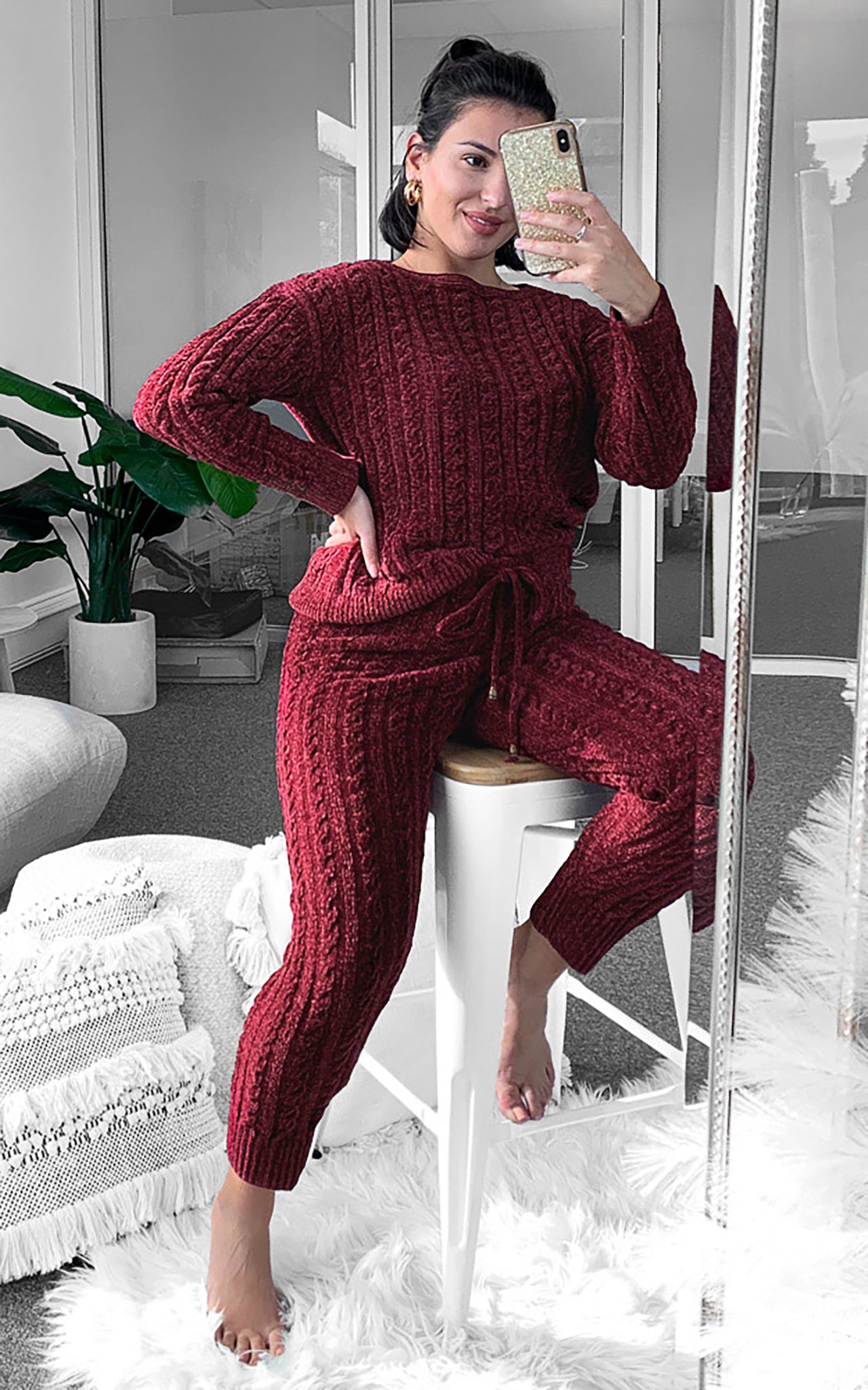 Chanelle Knit Pants - Burgundy