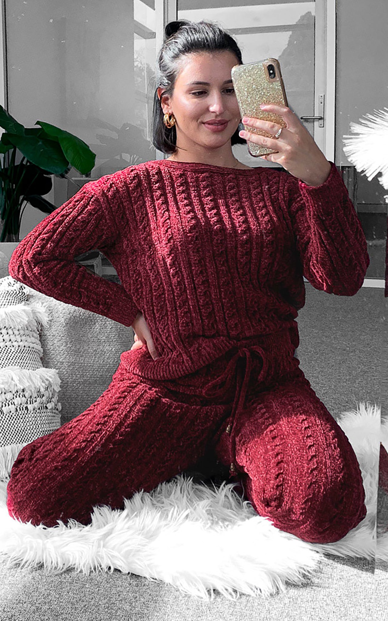 Chanelle Knit Pants - Burgundy