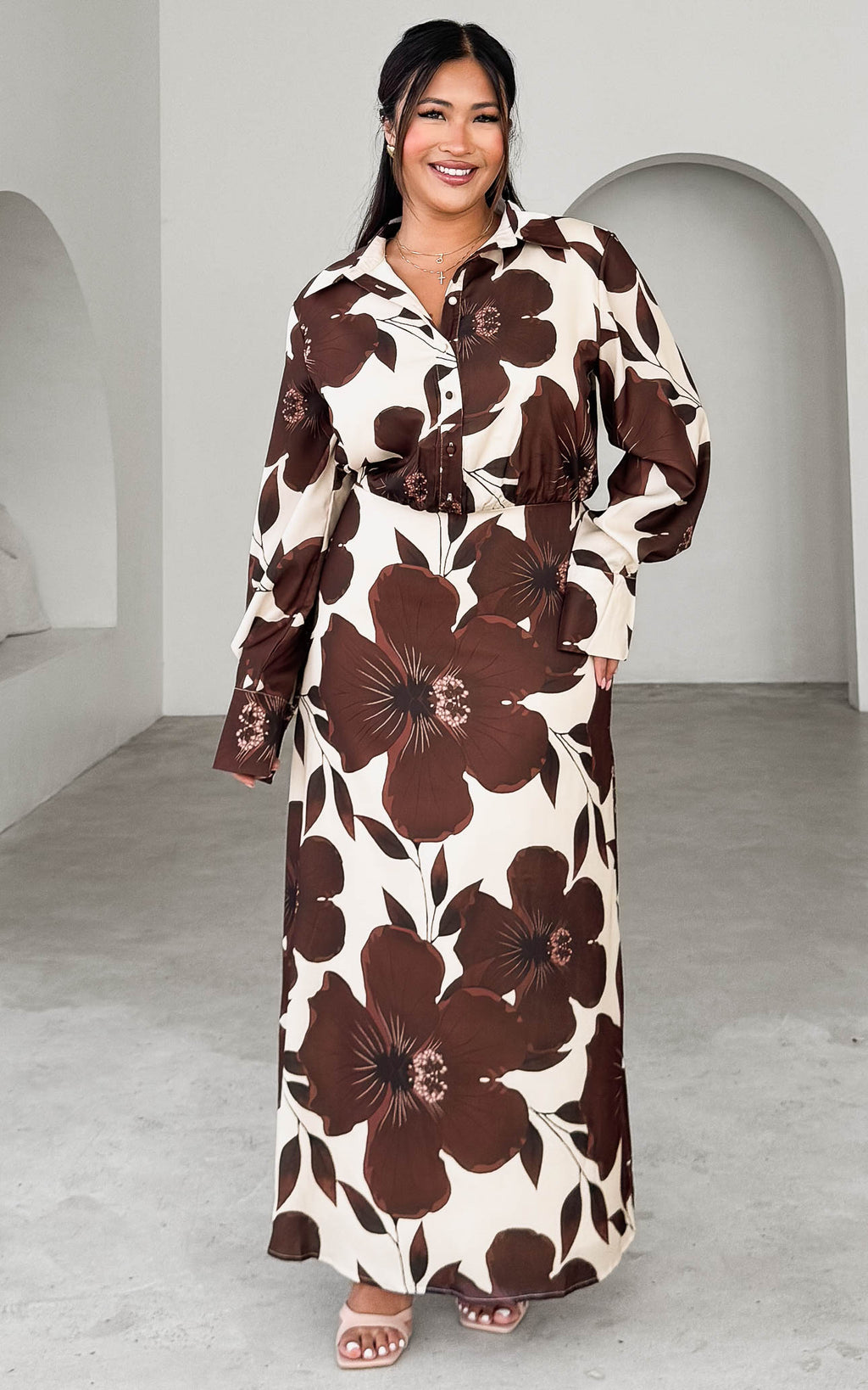 Chappell Maxi Dress - Cream Brown Floral