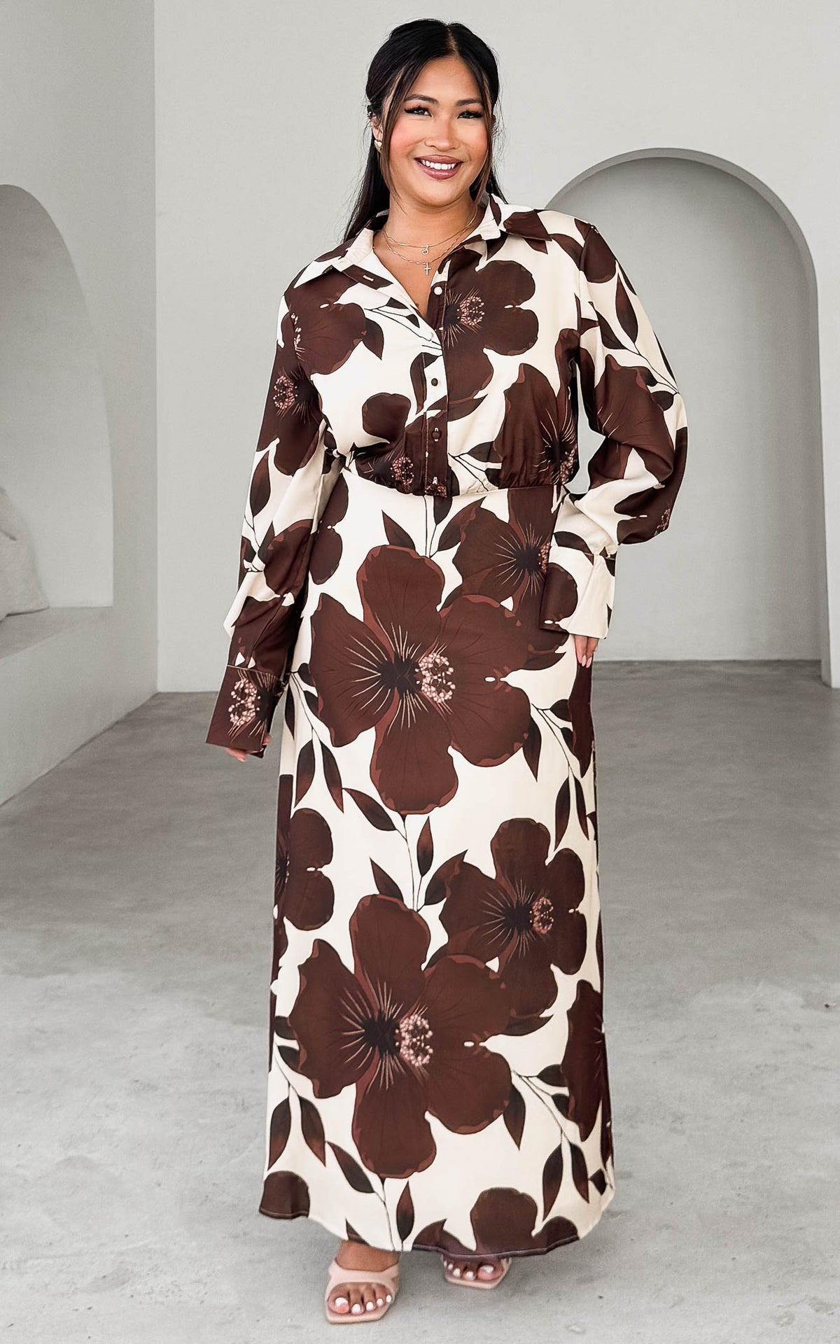 Chappell Maxi Dress - Cream Brown Floral