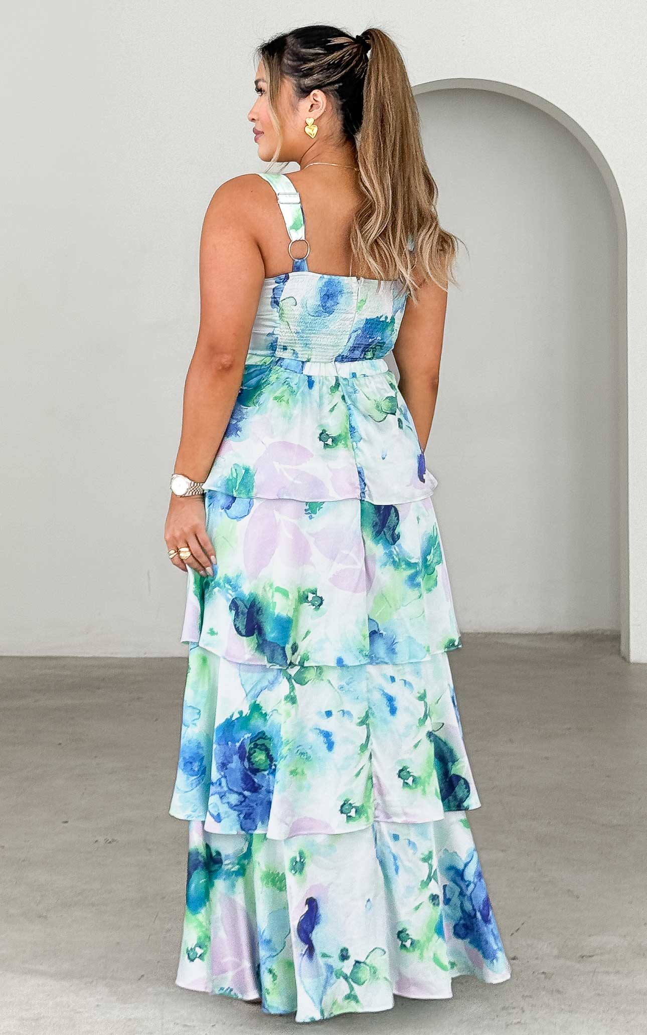 CHERIKA SWEETHEART TWIST CUT OUT THICK STRAPS TIERED MAXI DRESS