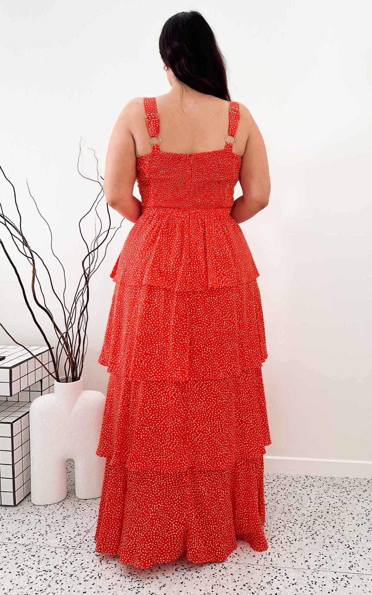 Cherika Maxi Dress - Orange Polka Dot