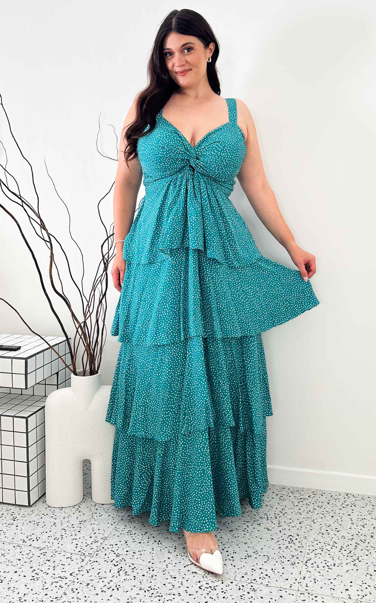 Cherika Maxi Dress - Turquoise Polka Dot