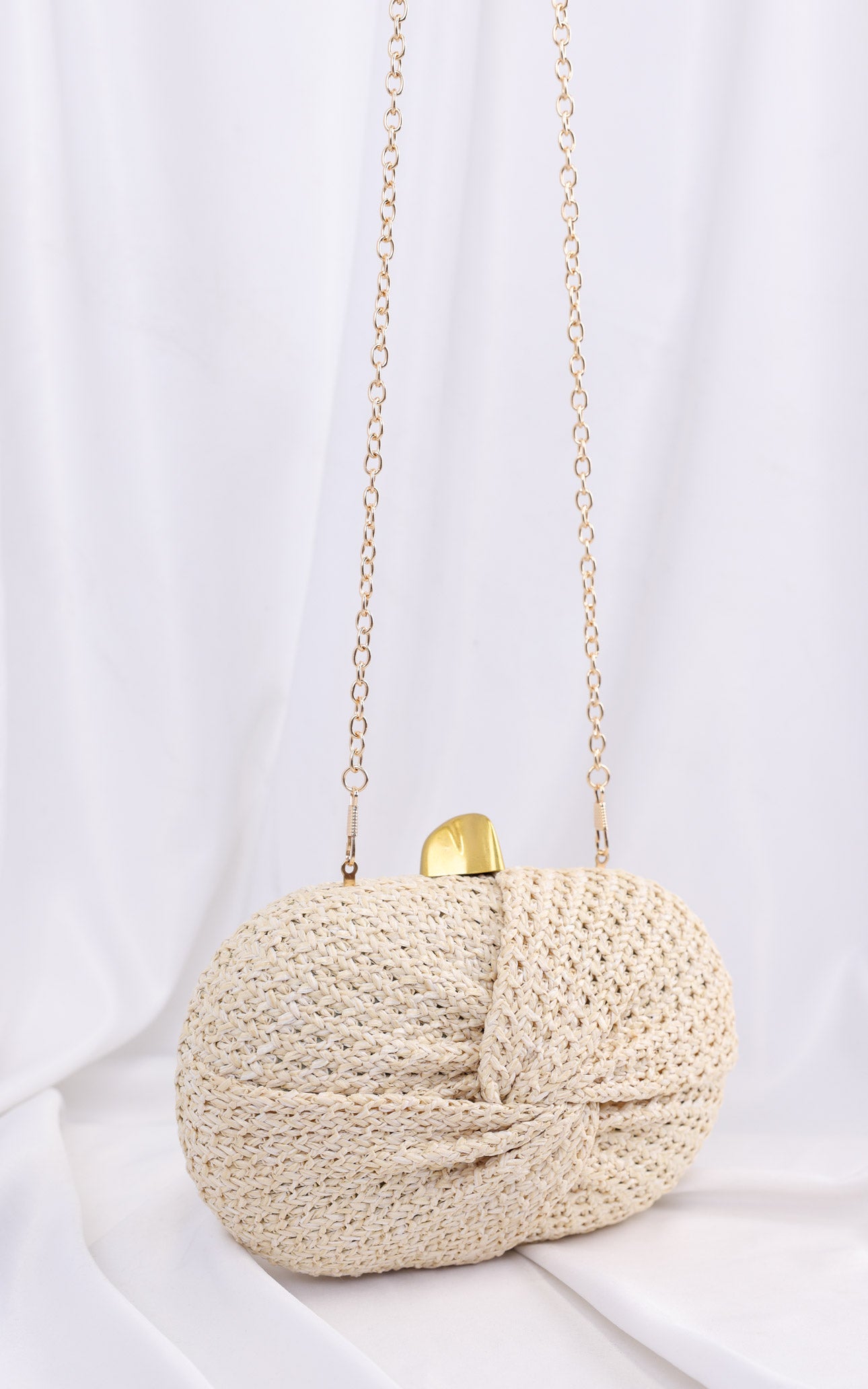 Christelle Oval Straw Clutch Bag - Beige