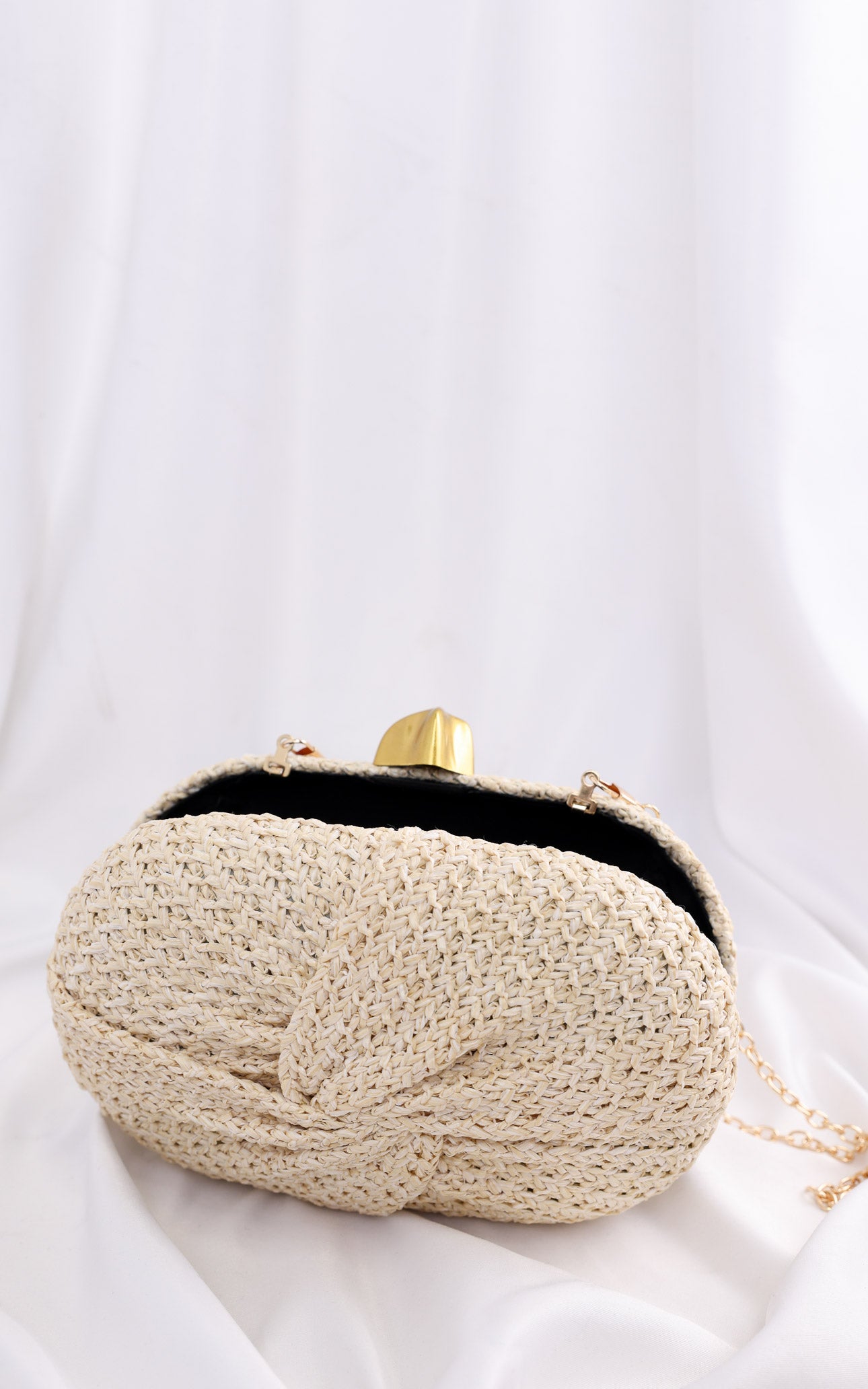 Christelle Oval Straw Clutch Bag - Beige