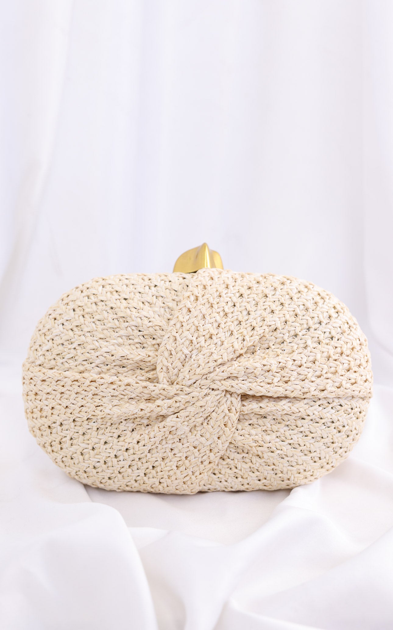 Christelle Oval Straw Clutch Bag - Beige