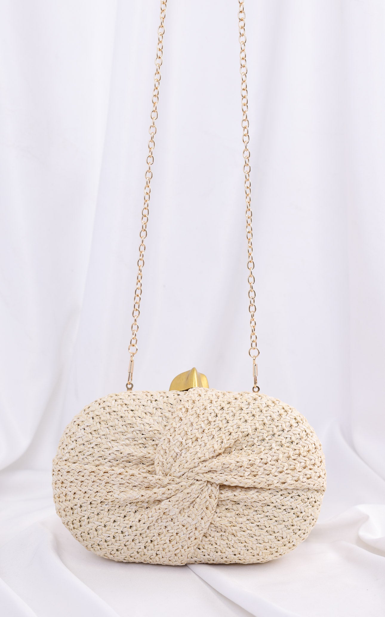Christelle Oval Straw Clutch Bag - Beige
