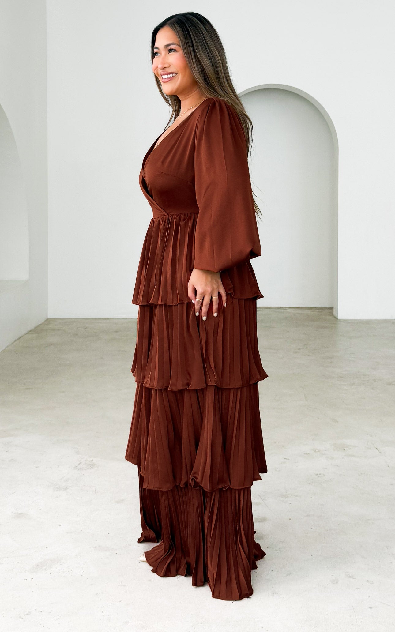 Clarabelle Long Sleeve Maxi Dress - Rust Brown