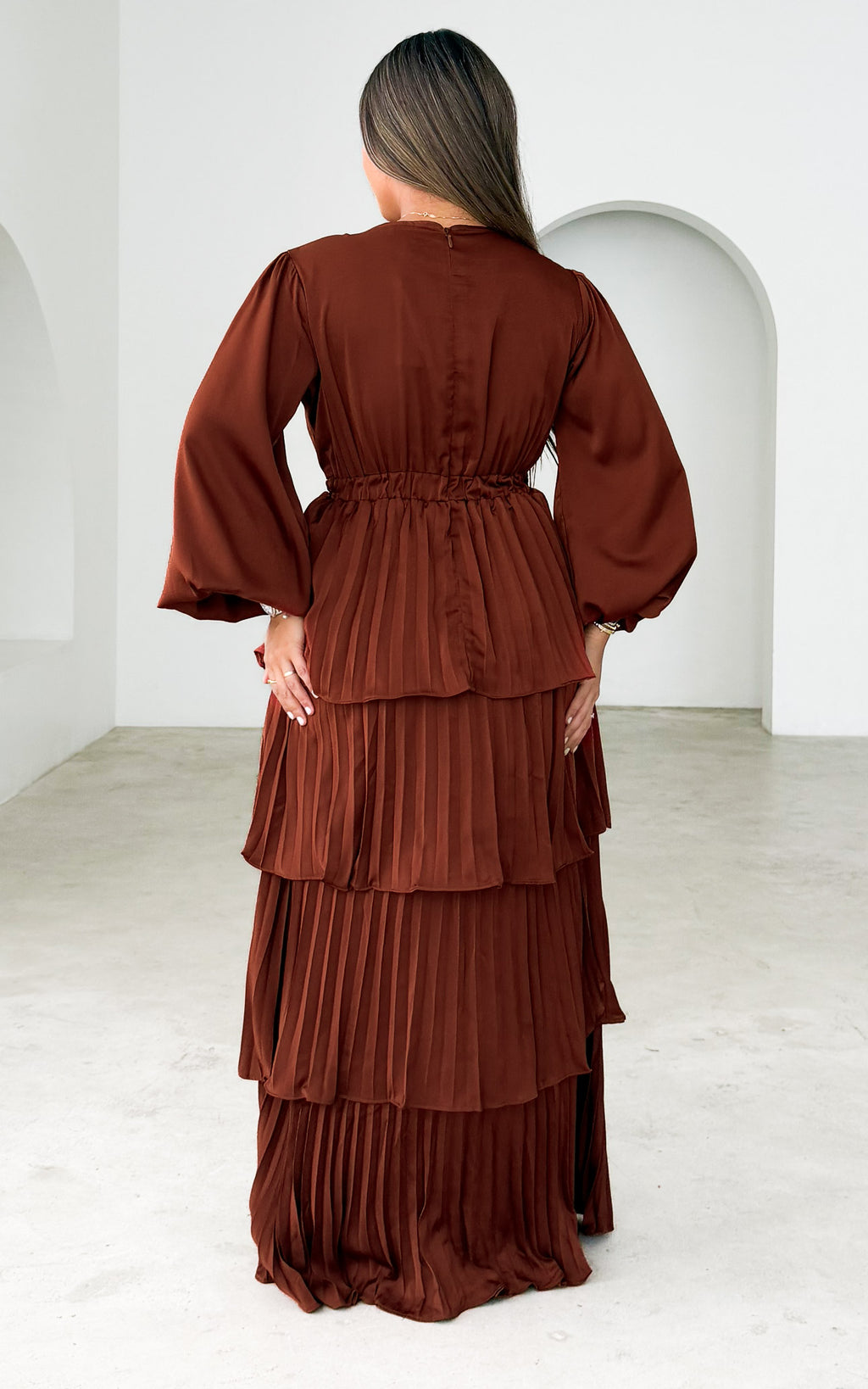Clarabelle Long Sleeve Maxi Dress - Rust Brown