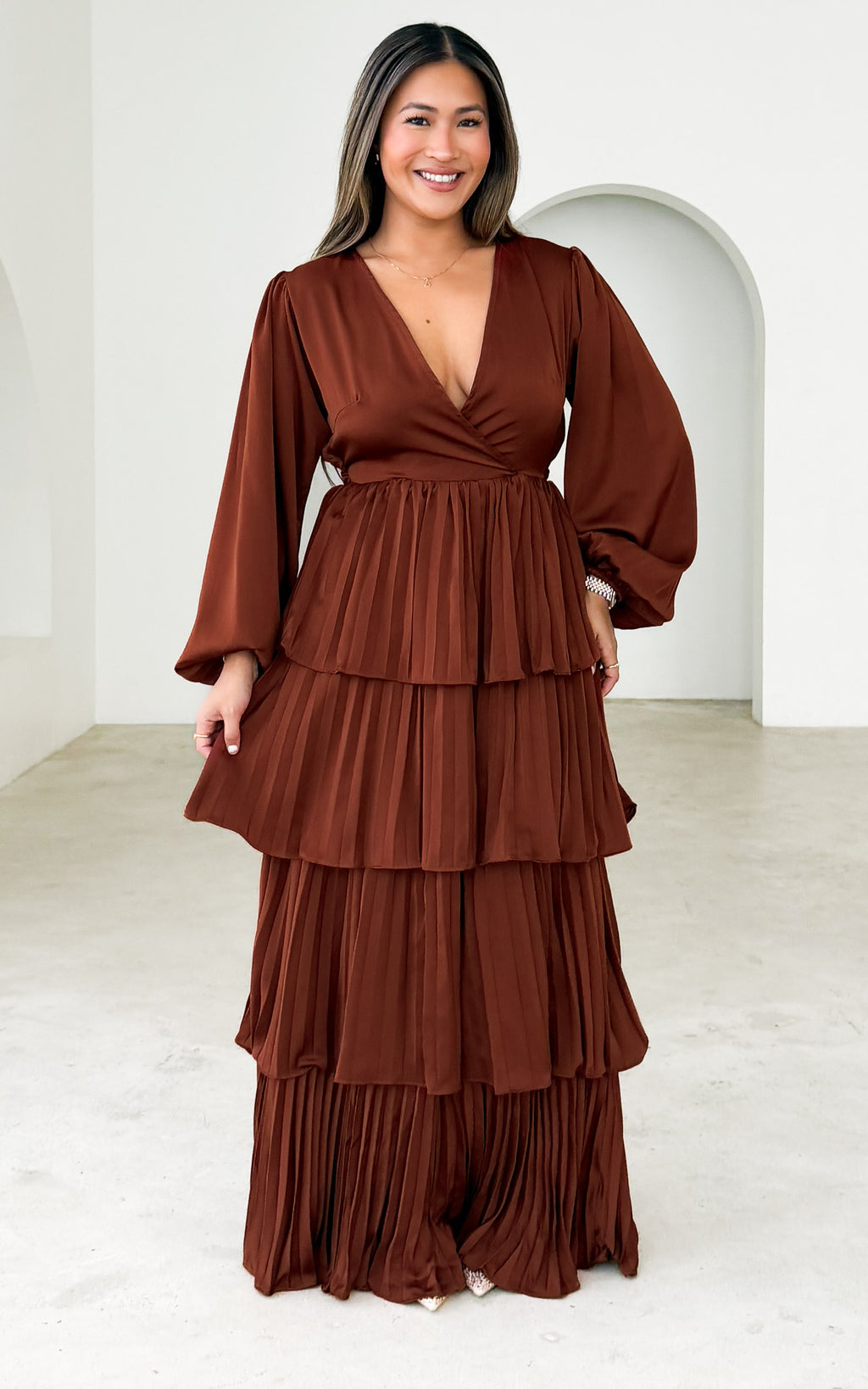 Clarabelle Long Sleeve Maxi Dress - Rust Brown