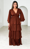 Clarabelle Long Sleeve Maxi Dress - Rust Brown